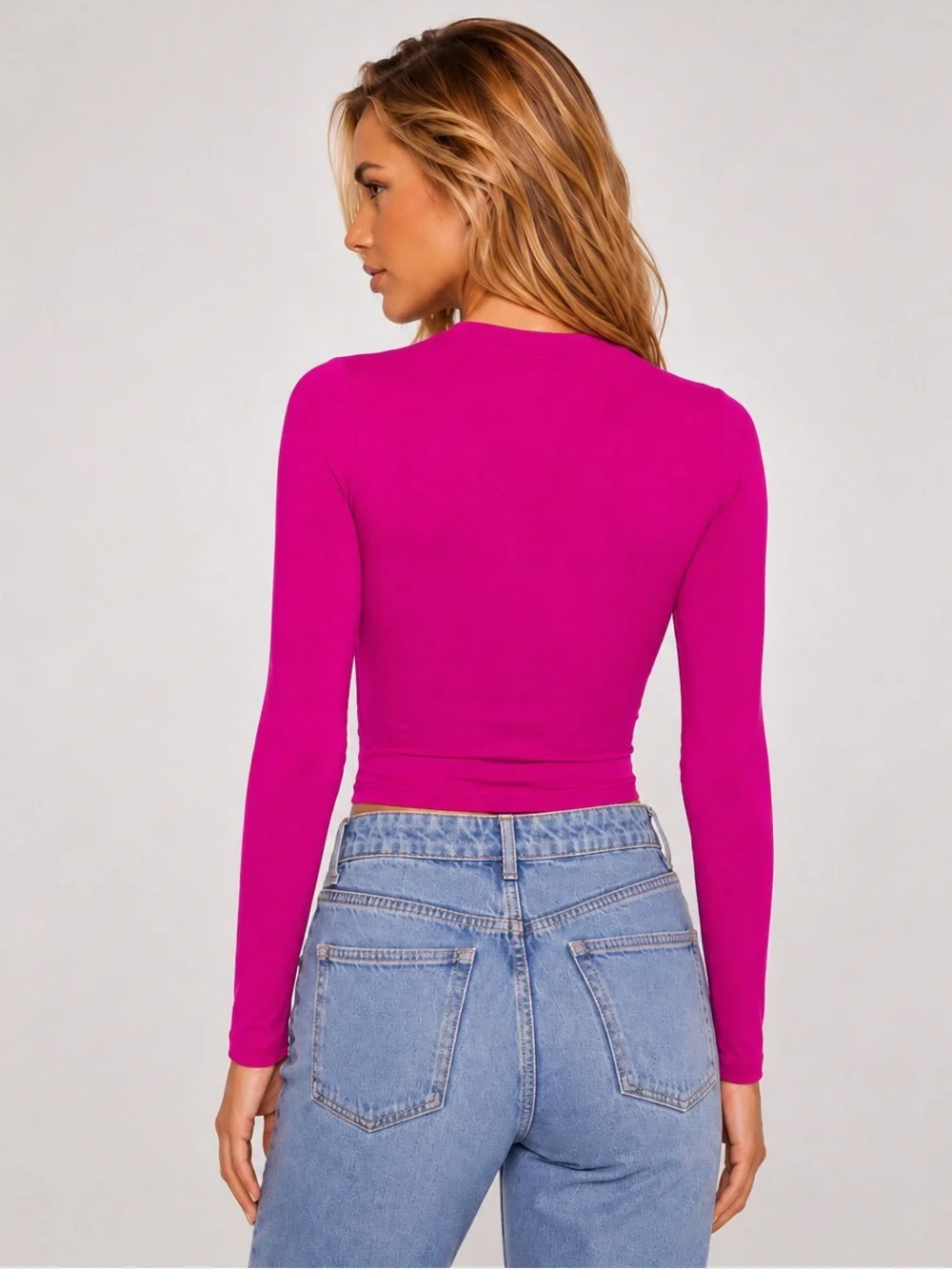 Susana Monaco Magenta Crew Slit Cutout Long Sleeve Top NWT Pink Size Small NEW - Picture 3 of 9